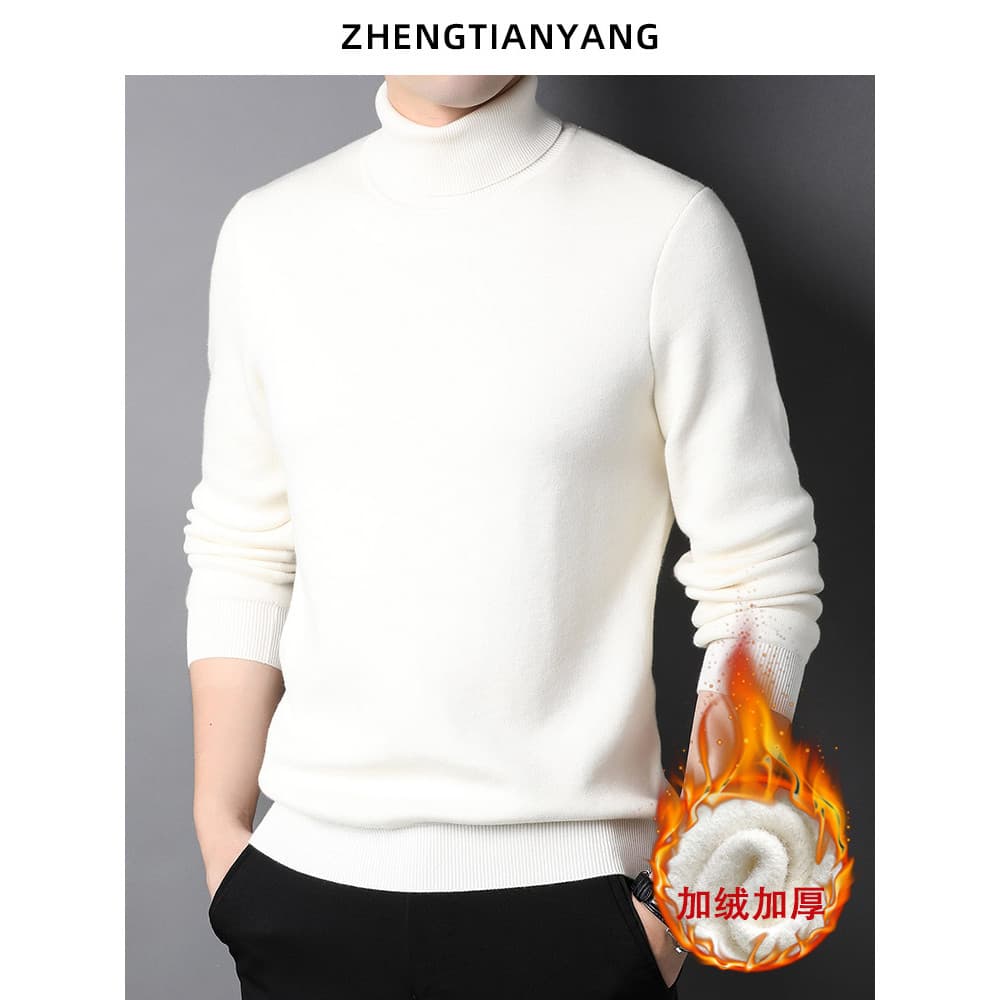 Máquina lavável antiestático infravermelho distante aquecimento forro de lã engrossado camisola masculina inverno gola a