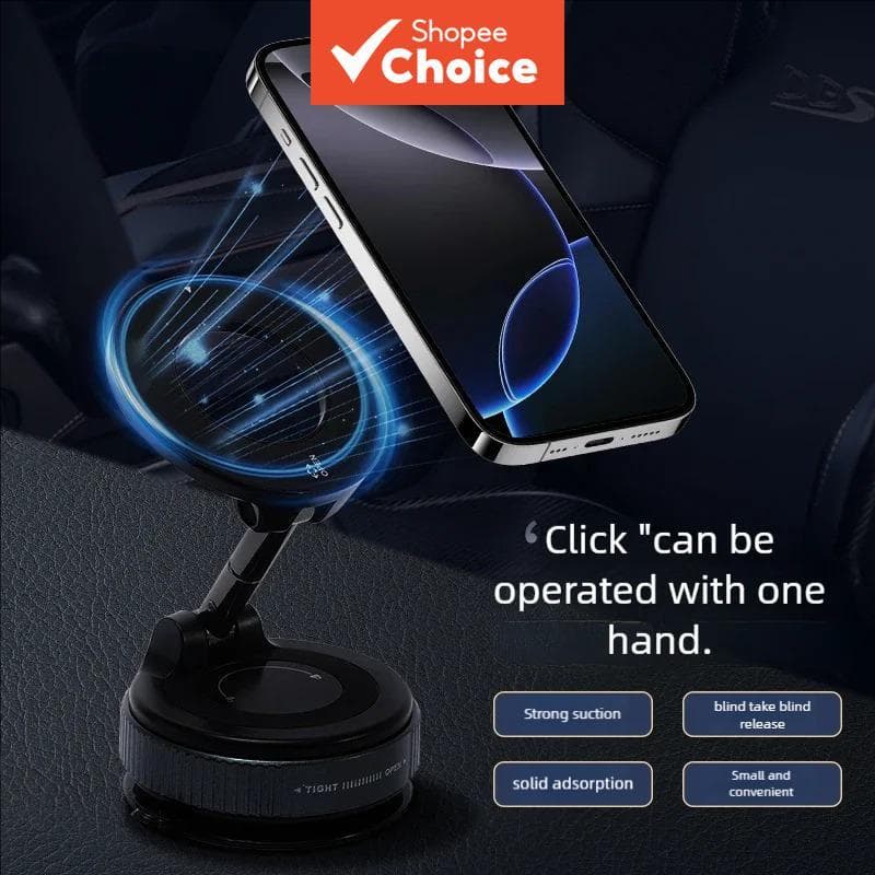 Suporte Magnético Veicular para Telefone com Sucção a Vácuo, Design Dobrável, Rotação 360°, Ajuste Multi-Ângulo para