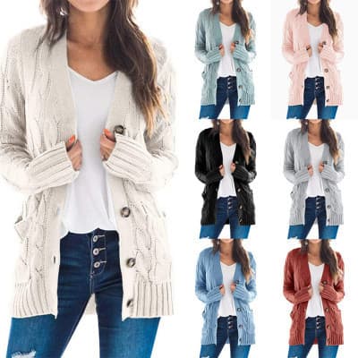 2026 outono inverno novo estilo feminino Casual cardigan jaqueta cor sólida torção botão cardigan camisola