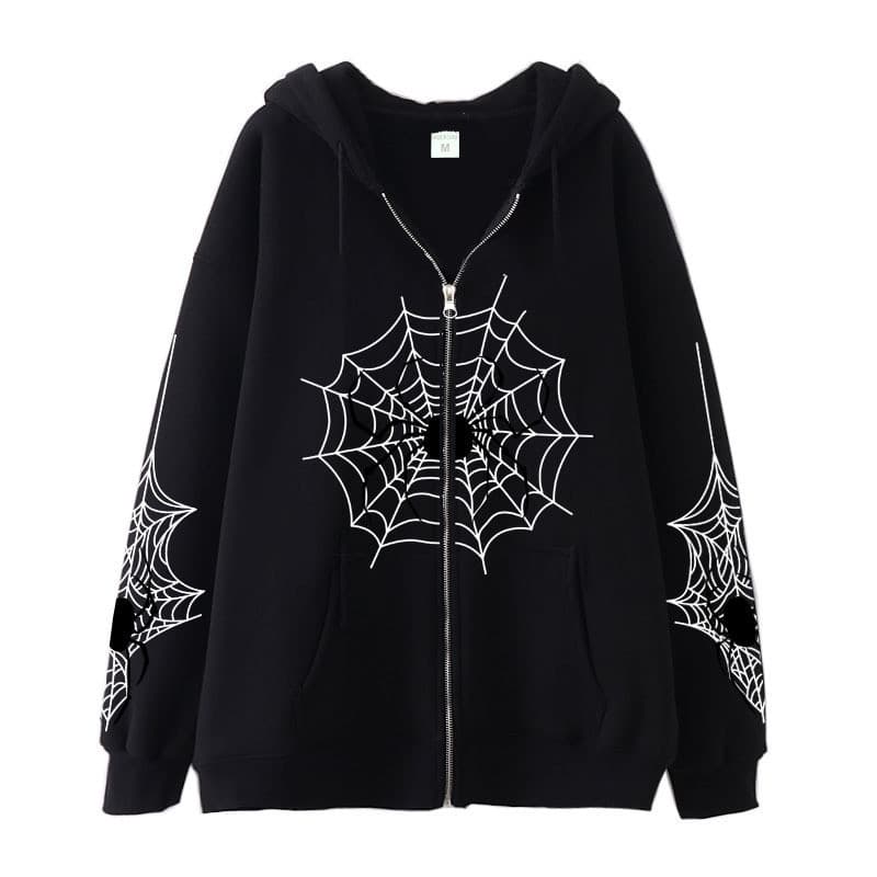 2026 Cross-Border teia de aranha zíper comércio exterior moletom rua na moda primavera outono Hoodie americano Retro