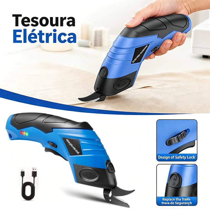 Tesoura Elétrica Sem Fio Recarregável Usb 4.2v Bivolt Corte Tecidos Papel Materiais Artesanais
