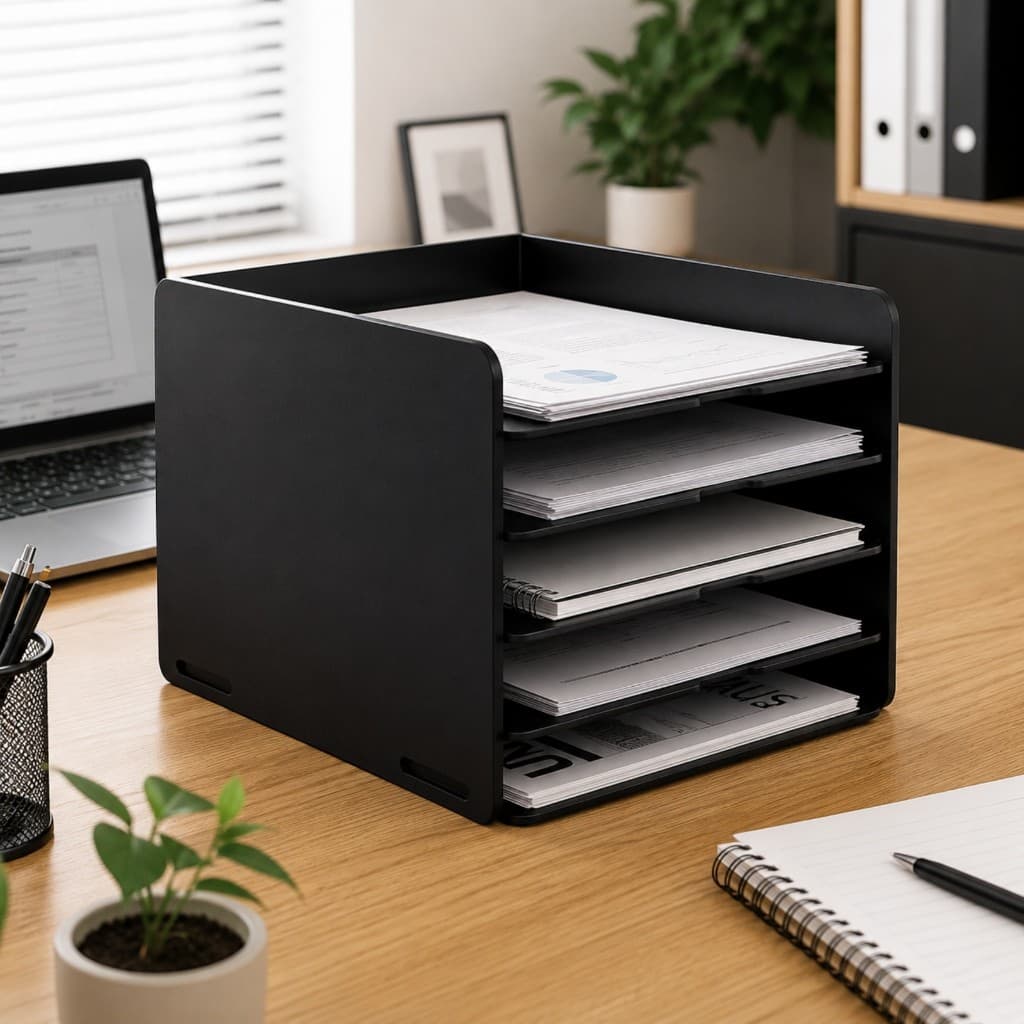 Organizador de Mesa A4 em MDF Porta Documentos 4 Divisórias