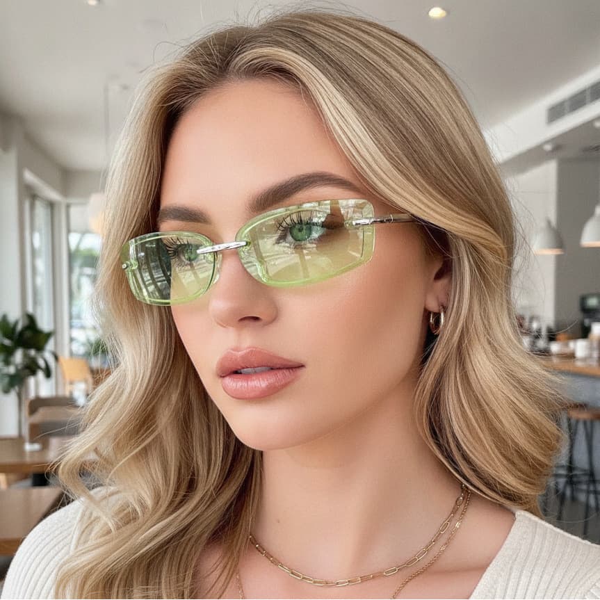 Óculos de sol sem aro pequenos estilo futurista feminino sensação de dopamina óculos de moda