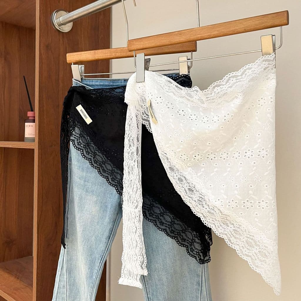 2025 novo estilo renda triângulo cachecol cintura lenço de seda Jeans peido cortina feminino branco High-End em camadas
