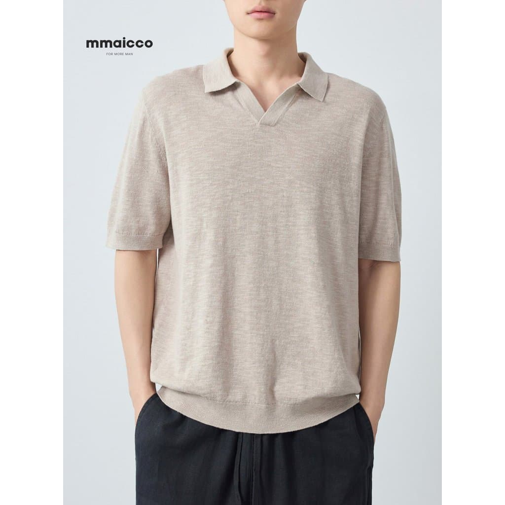 Momaike Roupas Masculinas Gaozhi Commuter Seagull Collar Polo Camisa Masculina 2026 Primavera Verão Novo Estilo Linho Al