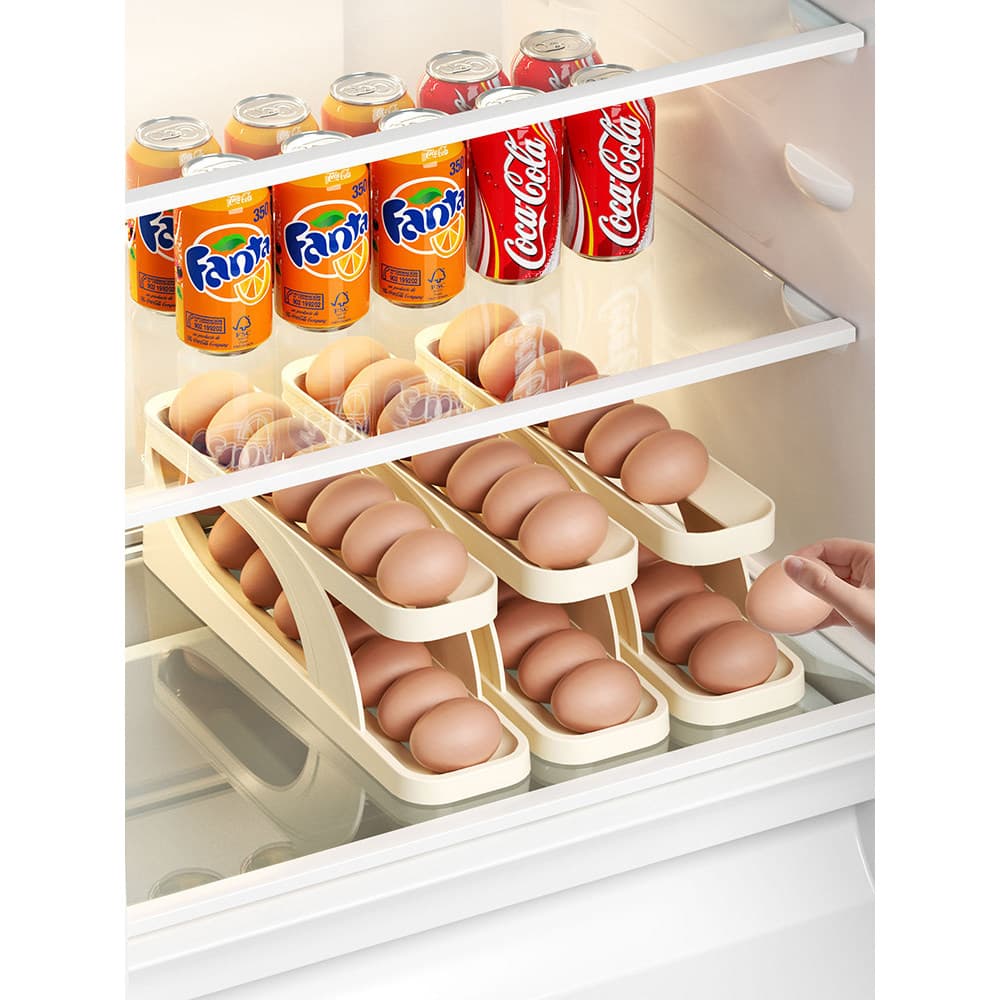 Rack de armazenamento de ovos, porta lateral da geladeira, rack de ovos deslizante, bandeja organizadora multicamadas, r