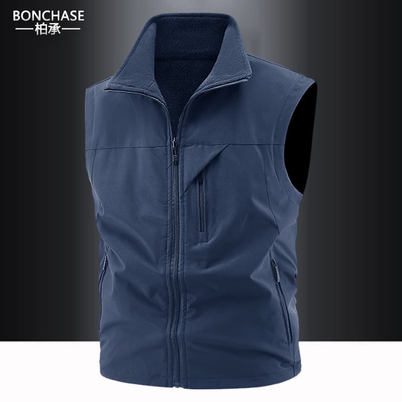 Outono ao ar livre Polar colete masculino Multi-bolso colete geral dupla face jaqueta grossa tamanho grande colete espor