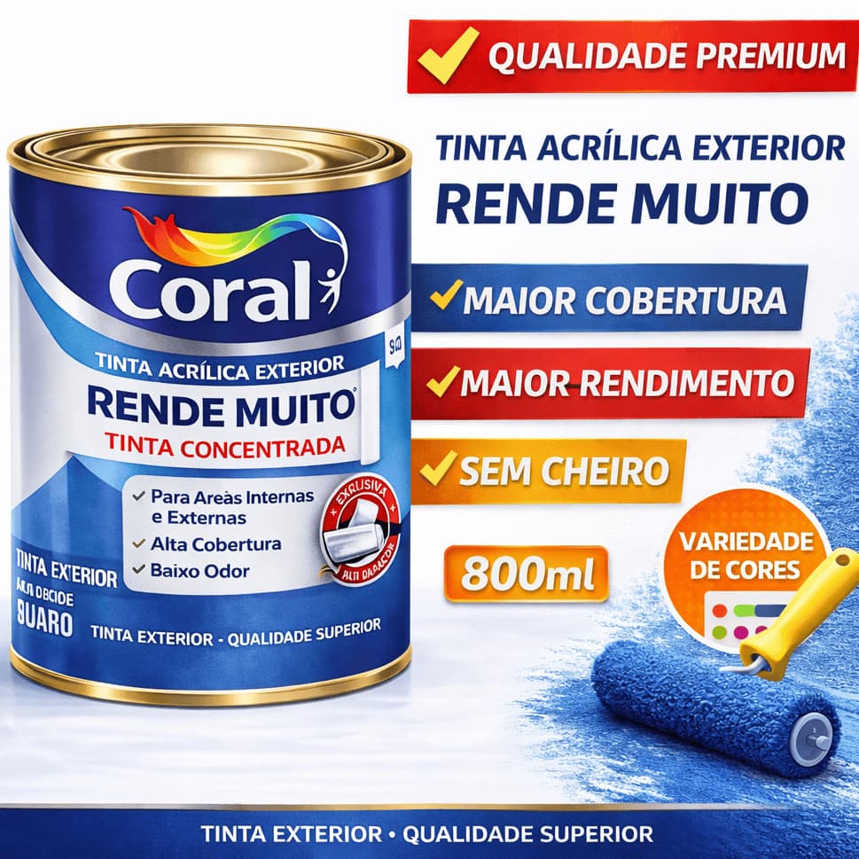 Tinta Coral Rende Muito 800ml 1/4 Gelo Branca Colorida Sem Cheiro Tinta de Parede Pintura Exterior