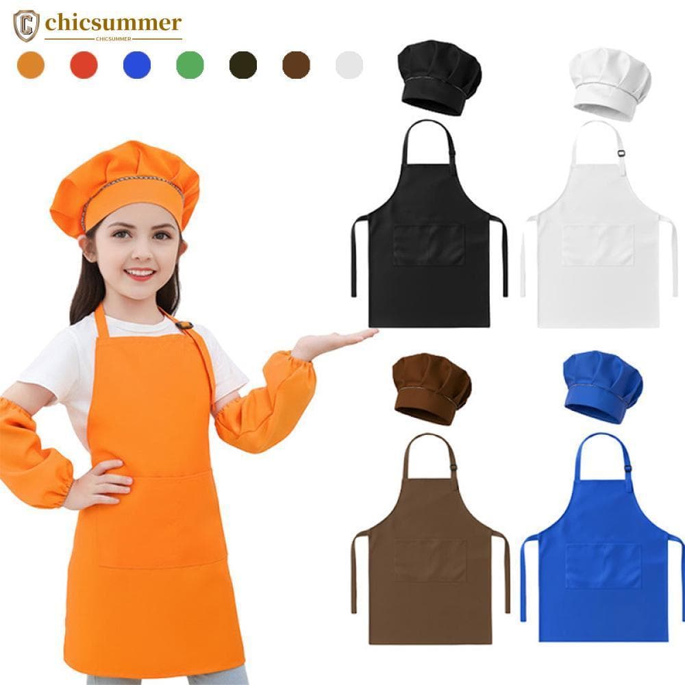CHICSUMMER 3 Pçs/Set Bata De Arte Infantil Com Protetor De Manga Avental De Pintura Chapéu Chef Lavável Para Desenho E C