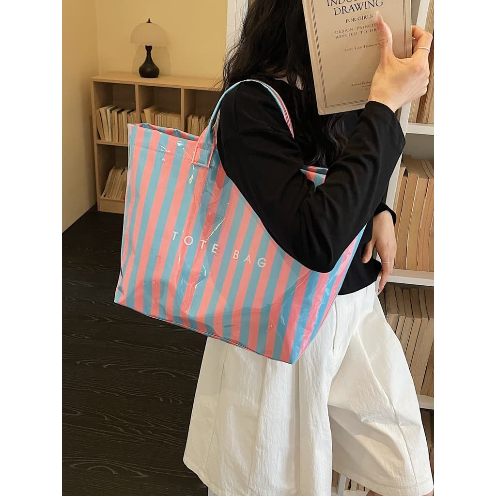2026 verão novo estilo saco feminino sacola listras de alto valor contraste cor simples leve diário Commuter bolsa