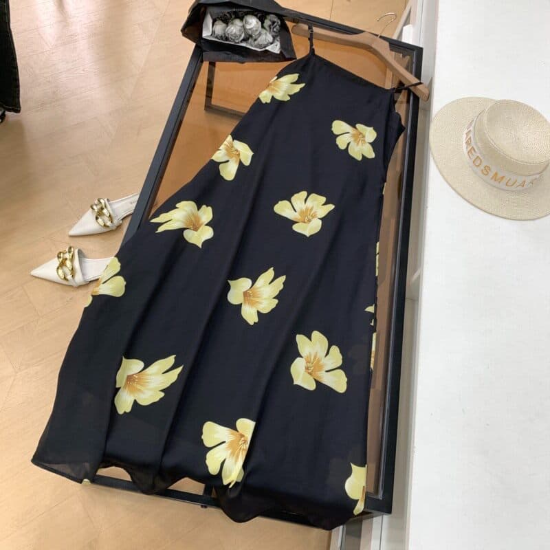 Francês Retro estilingue vestido verão novo estilo impresso Design mais magro olhar saia feminina E#4