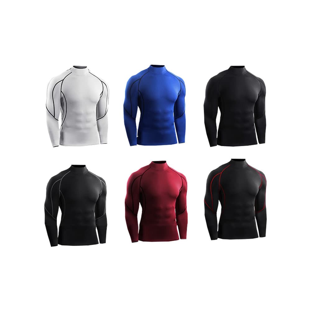 Quma outono inverno gola alta calças de Fitness masculinas de manga comprida esportes correndo basquete estiramento cami