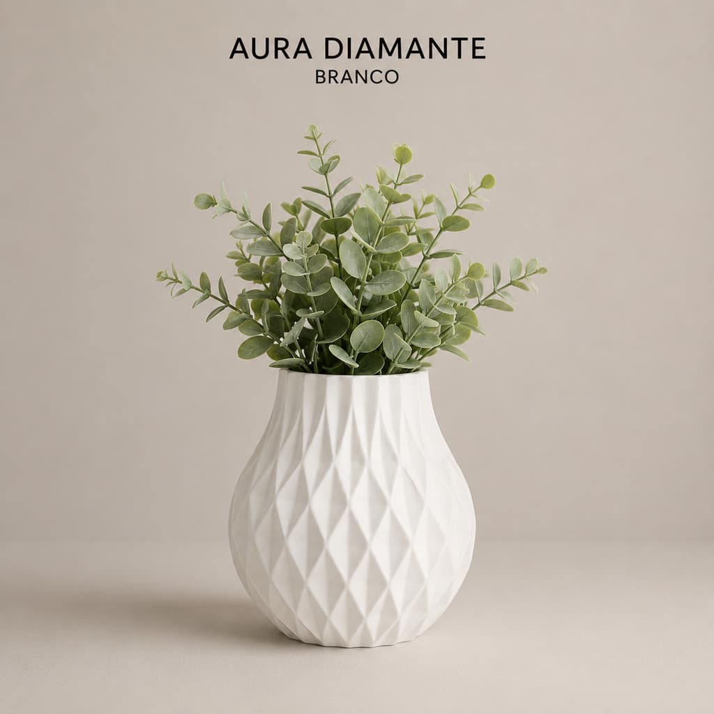 Vaso Decorativo Minimalista Geométrico Moderno para Sala Aparador Mesa Escritório Aura Diamante 15cm
