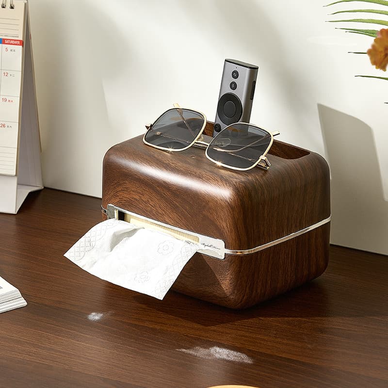 Log estilo imitação de grão de madeira caixa tecido Desktop caixa armazenamento controle remoto sala estar mesa café qua