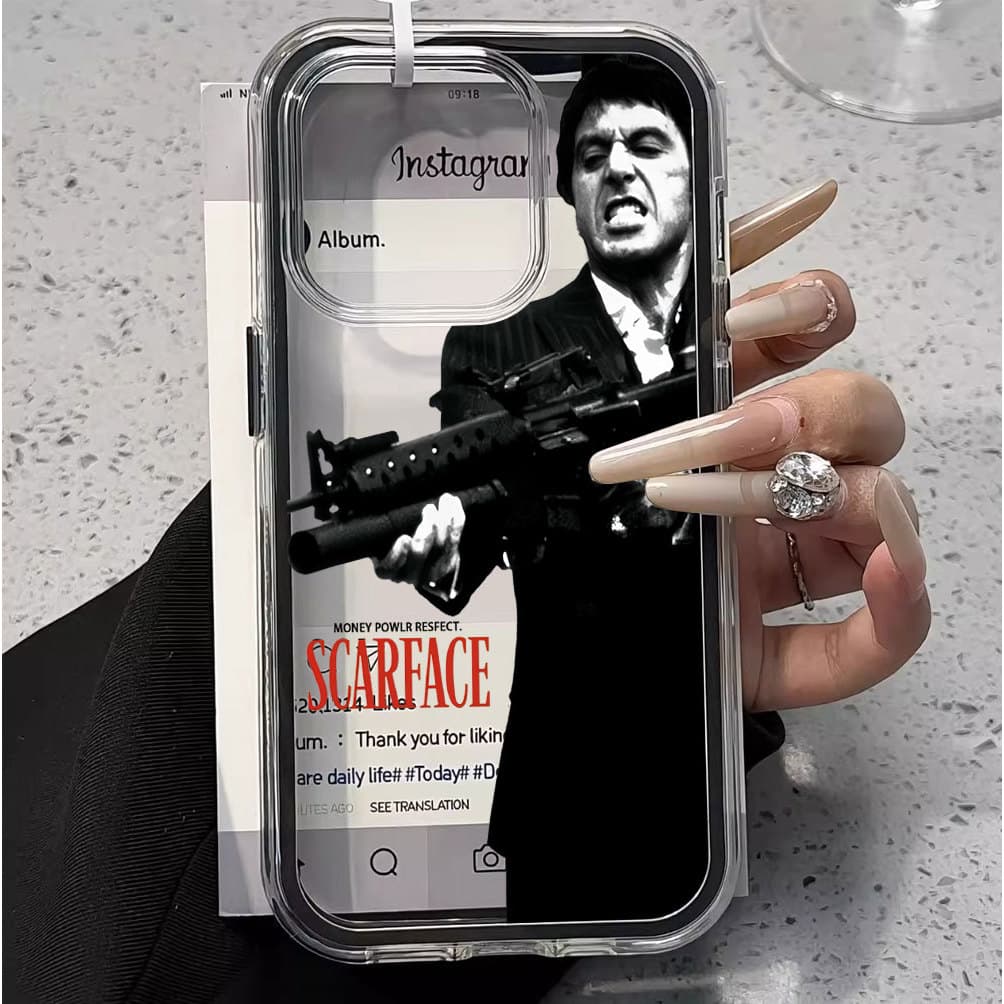 Capa Transparente Para IPhone 17 Pro Max 16 15 14 13 12 11 17Air Xs 2 Em 1 De Personagem Scarface