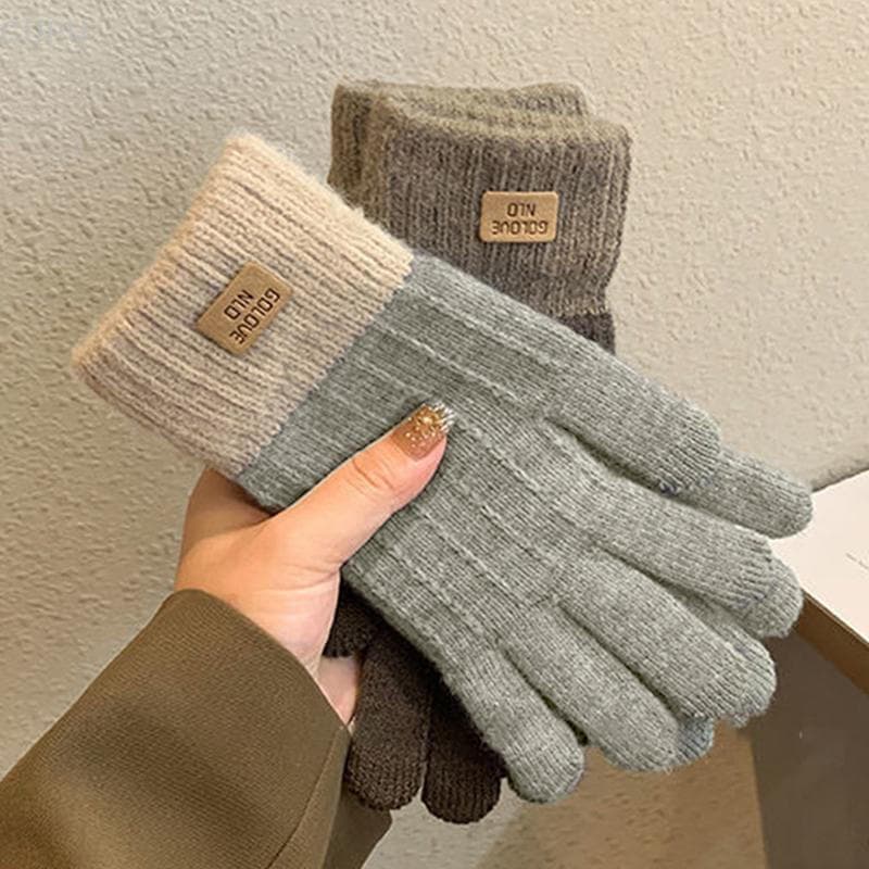 [CU] Luvas de malha femininas para outono e inverno, antiderrapantes, jacquard de veludo bicolor PH FMCU