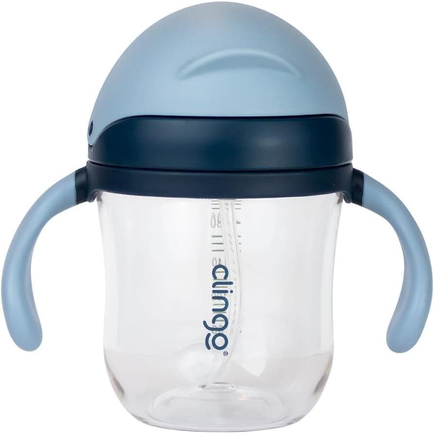 Copo de Treinamento Transição com Canudo Quick Tritan Clingo 220ml Azul Menino