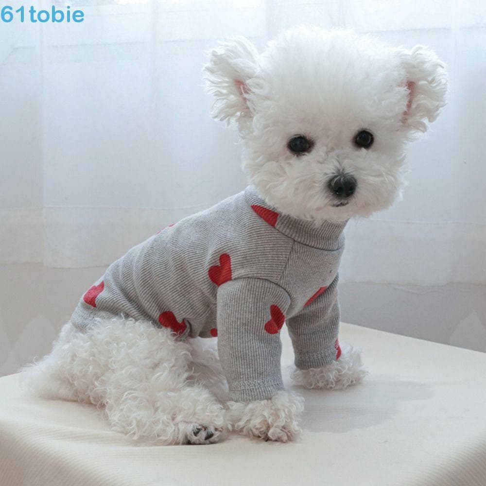 Suéter TOBIE Para Cachorro , Camisa Confortável De Mangas Compridas Gola Alta Estampada Com Coração , Roupas Macias Anim
