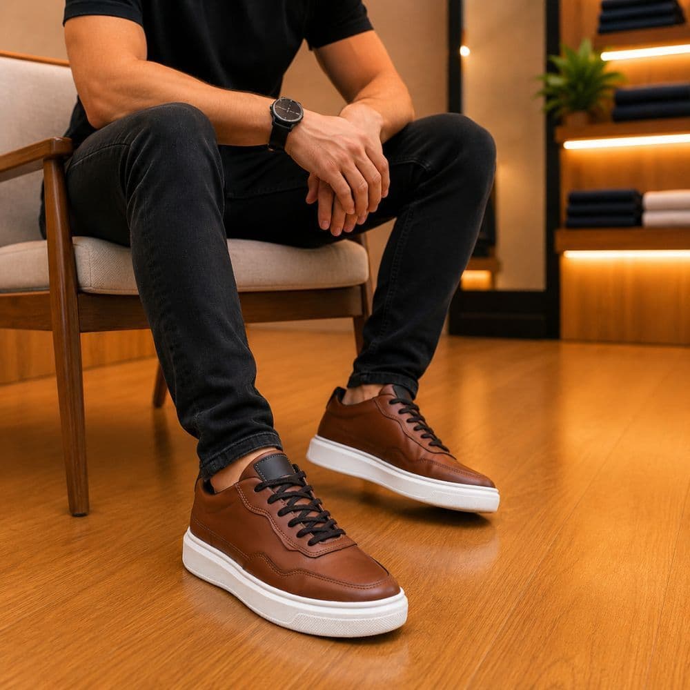 Tênis Masculino Sapatênis Casual Sneaker Sola Alta Elegante Moderno e Confortável a Pronta Entrega