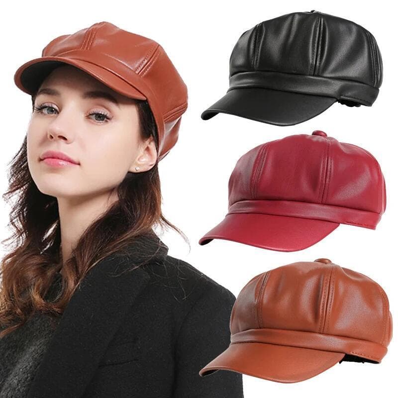 Moda Couro Newsboy Boné Artista Do Plutônio Feminino Coreano Octogonal Primavera Inverno Casual Boina Chapéu Plano