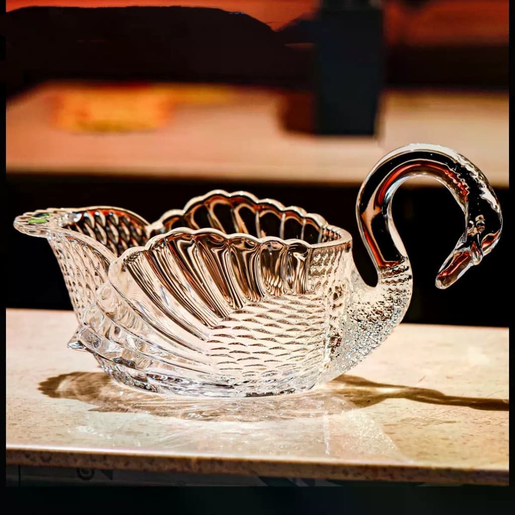 Prato de frutas em forma de cisne de vidro Prato de frutas esculpido transparente Lanche Prato de frutas Cerimônia de in