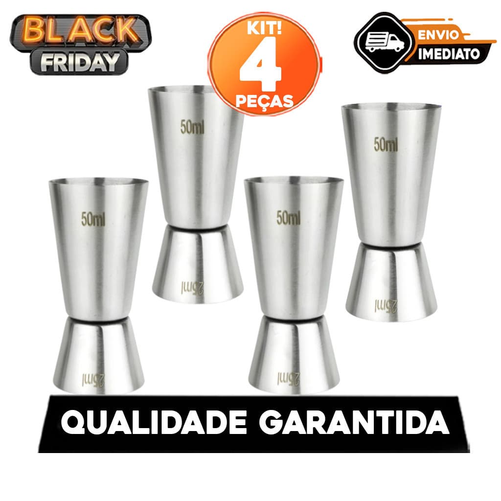 Kit 4 Peças Dosador Duplo para Drink Aço Inox 25ml e 50ml Bar Drinks Bebidas Barman Caipirinha