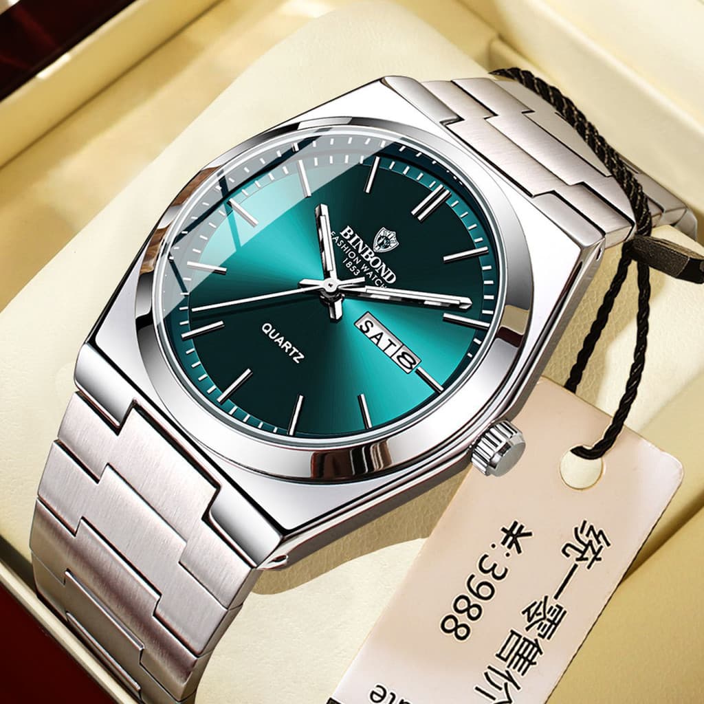 Binbang Moda Relógio Masculino Fivela de Aço Inoxidável Negócios Casual Calendário Duplo Relógio de Quartzo 71526
