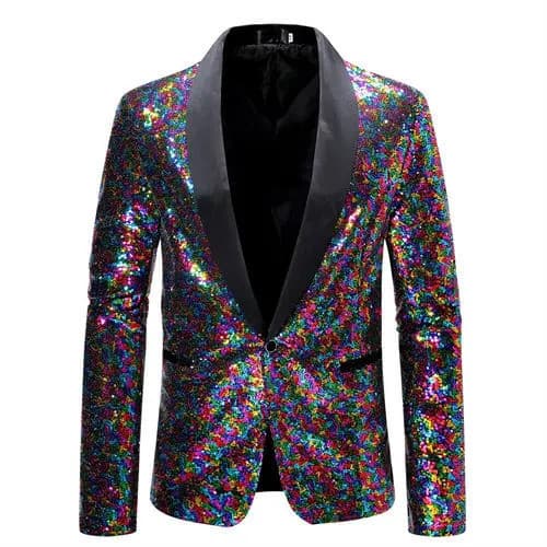 Blazer De Lantejoulas Brilhantes Para Homens , Casaco De Desempenho De Botão Único Com Decote Em V , Jaqueta Moderna Pal