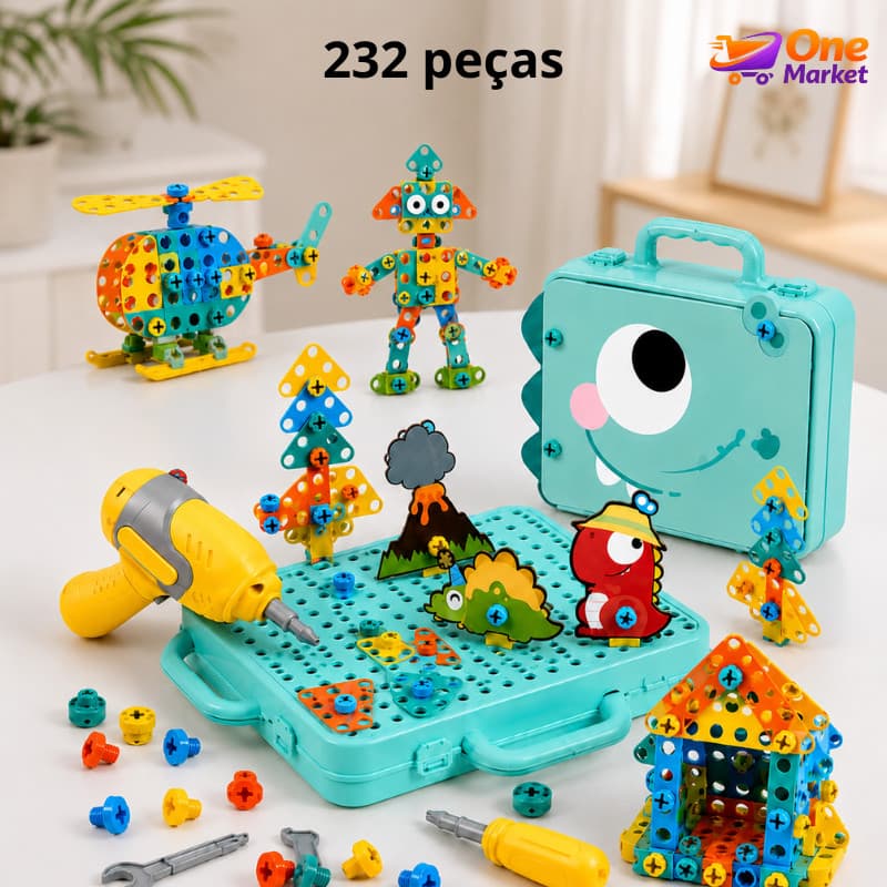 Kit 232 peças Ferramentas Infantil Parafusadeira Elétrica Brinquedo Educativo Maleta Diversão Sem Telas Maleta Educativa