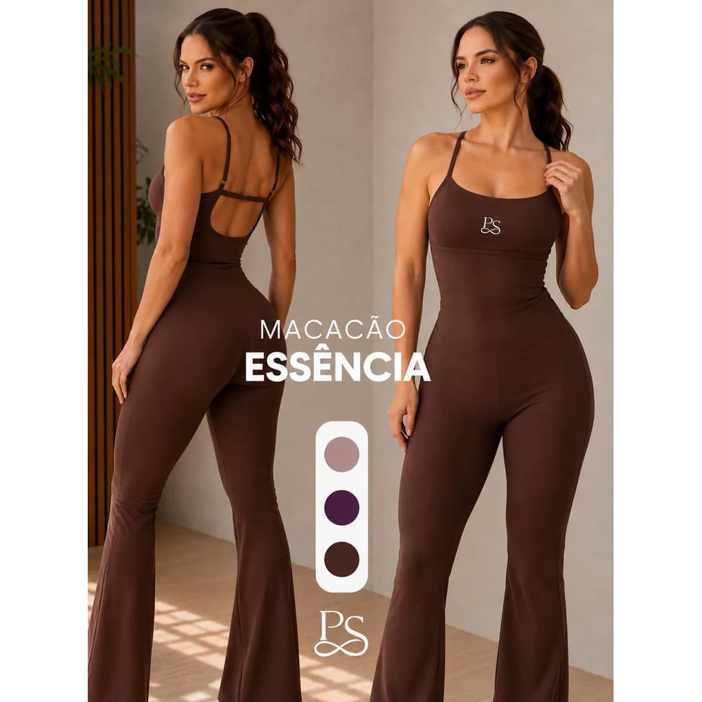 Macacão Flare Fitness Alça Ajustável Poliamida Yoga Academia