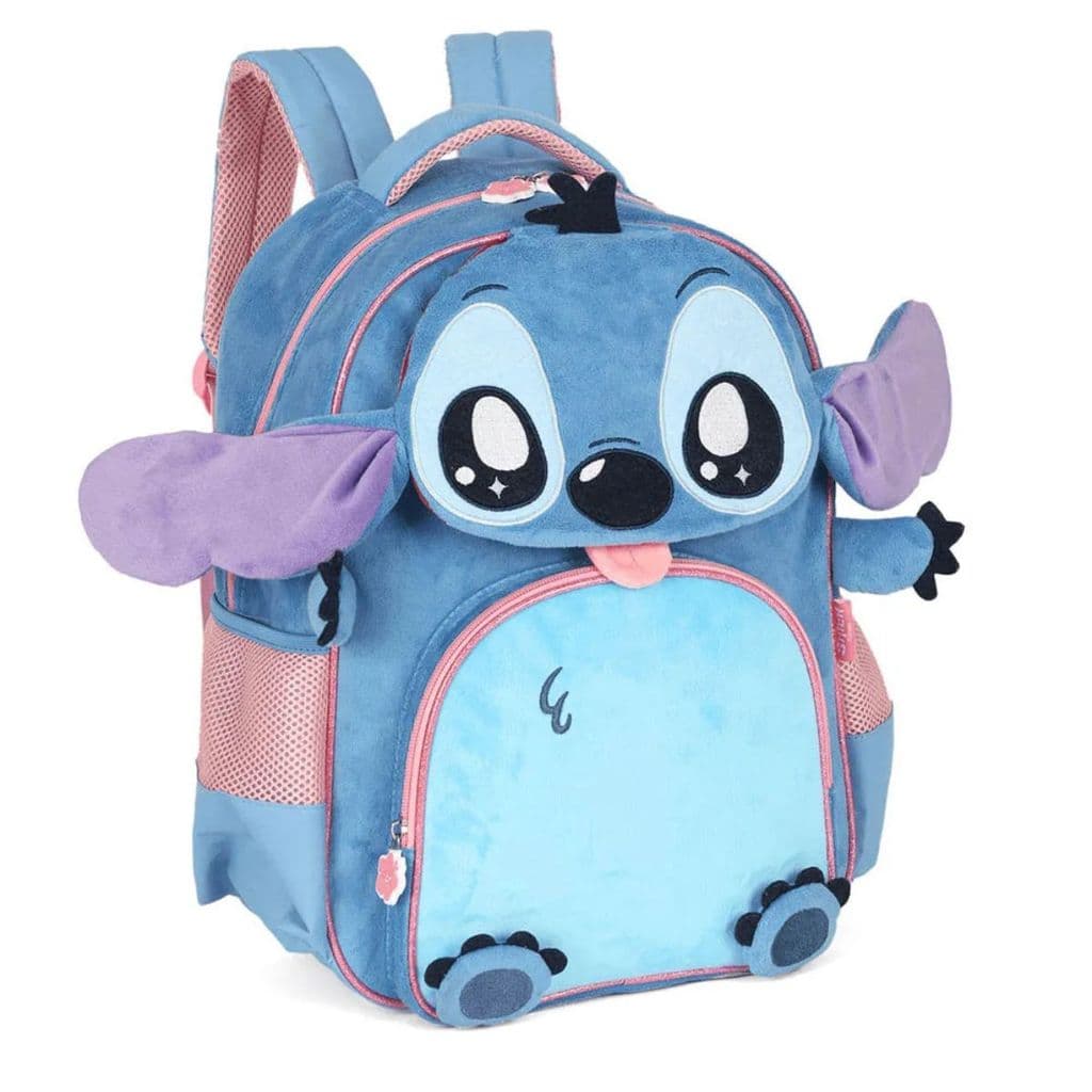 Mochila Costas Infantil Pelucia Stitch Luxcel Azul