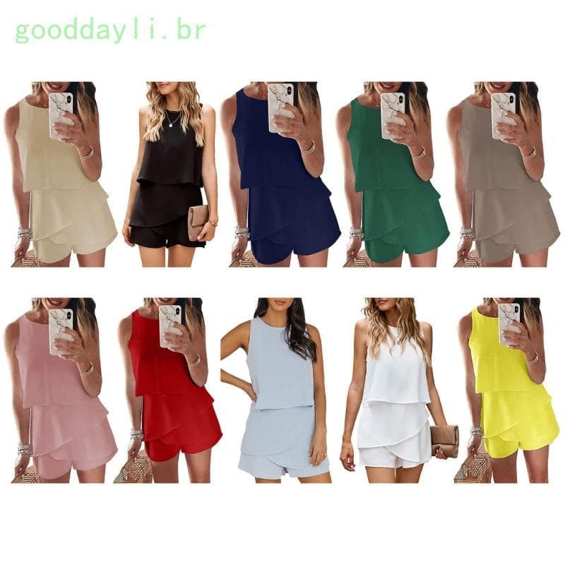 GOO Feminino Verão Macacão Casual Macacões 2023 Plissado Volta Zip Vestido Calças Curtas Famale