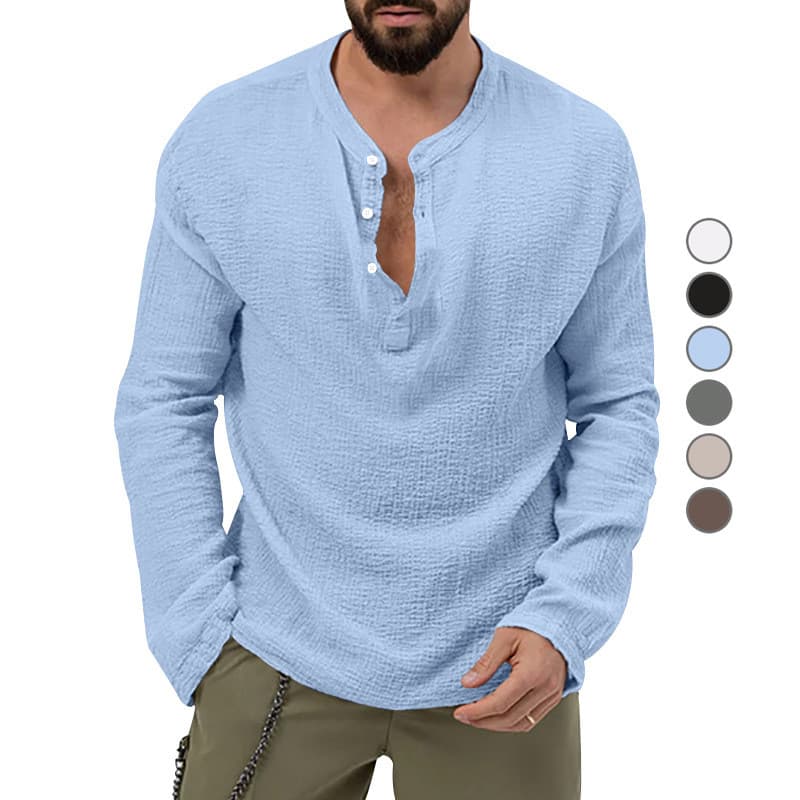 Camiseta Feminina Cortada De Manga Comprida De Outono , top casual Solto E Versátil Com Botões Decote Em V