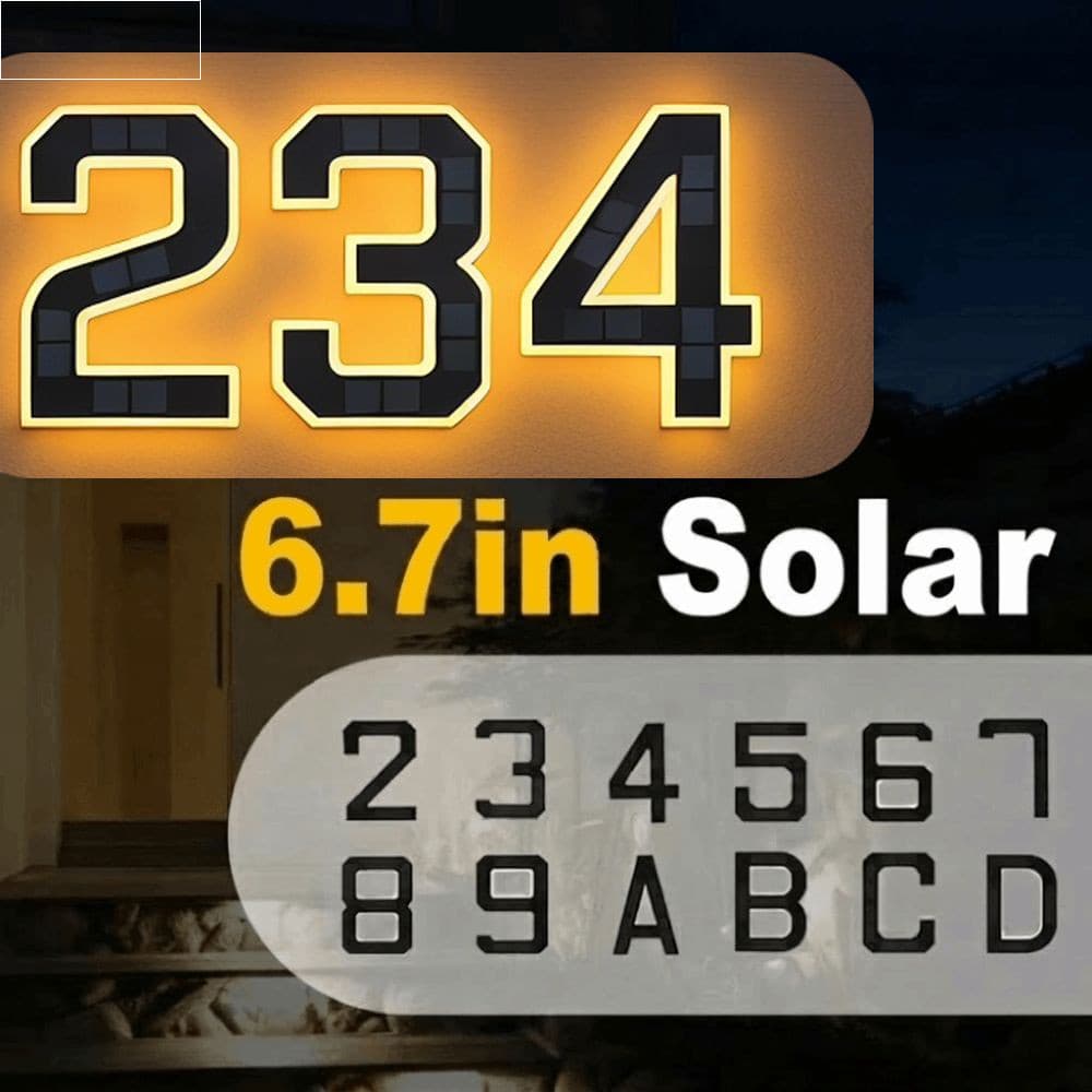 Placa De Número De Casa LED  , 6.7 Pol . Sem Fiação Luz De Números Com Iluminação Solar , Exterior Iluminado