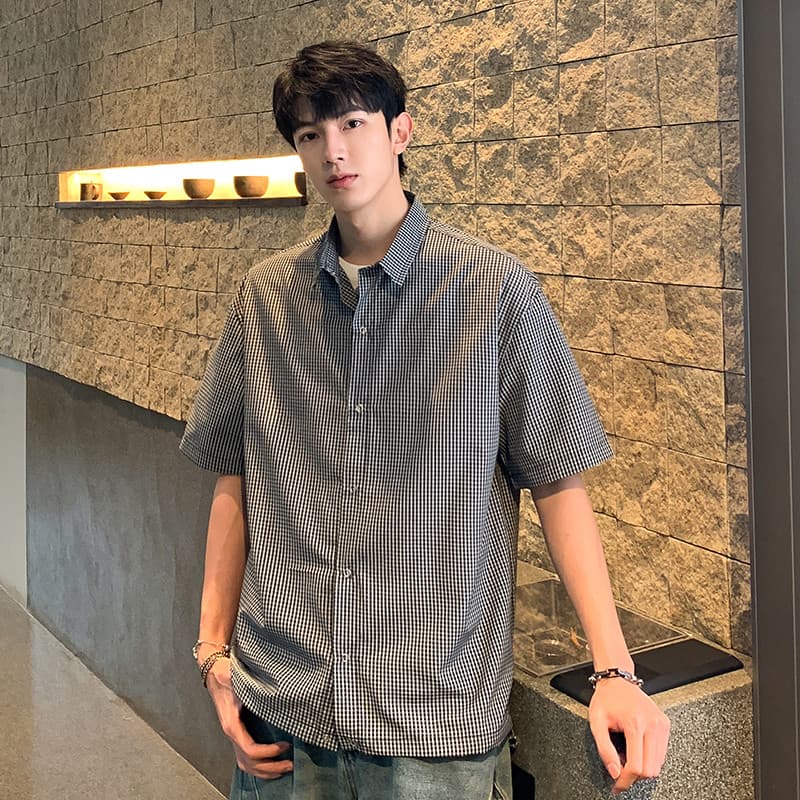 Retro street wear xadrez camisa de manga curta das mulheres dos homens verão street wear americano All-Match solto respi