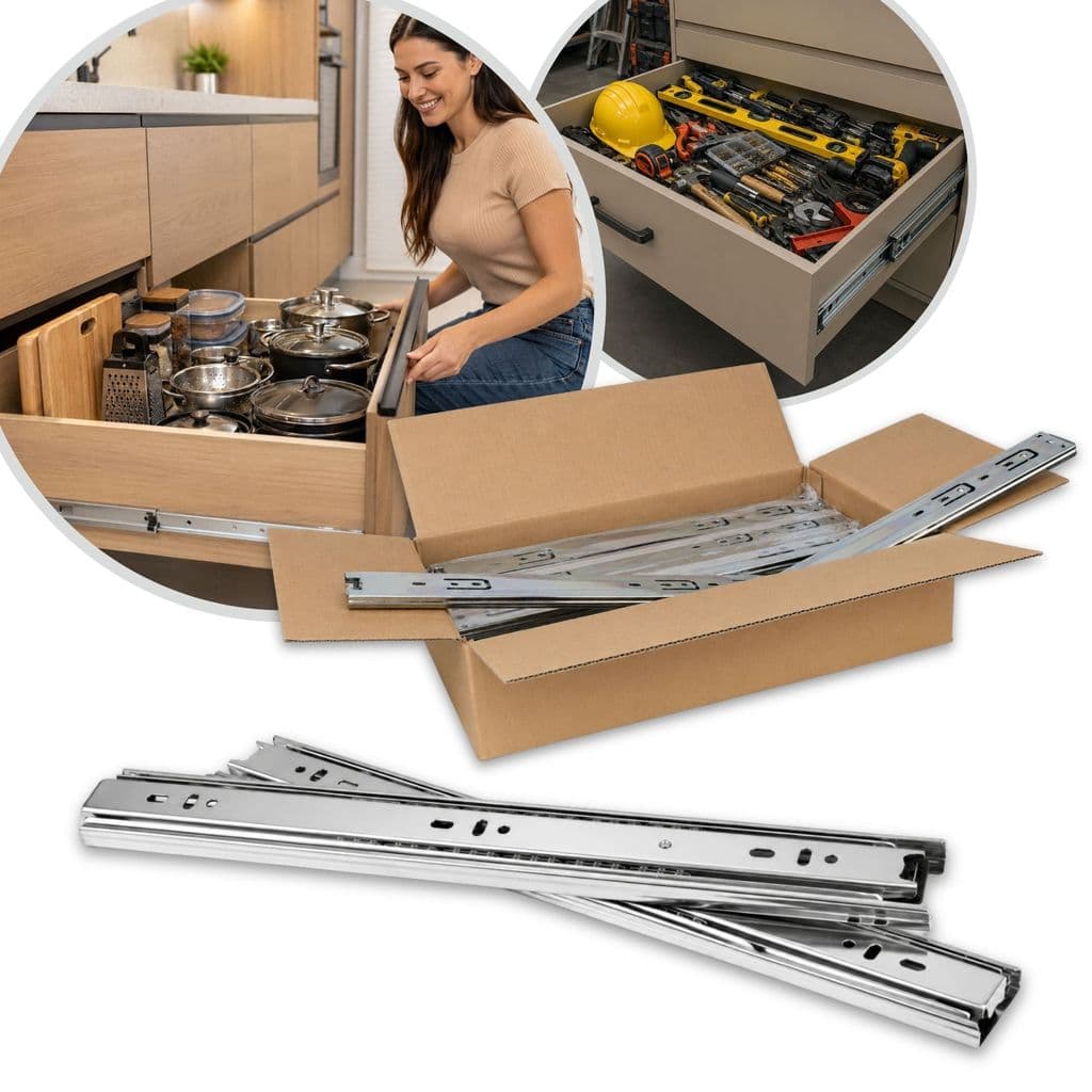 12 Corrediça Telescópica H45 Larga 6 Pares Gaveta Trilho 20cm até 70cm Reforçado Móveis Armário 45kg