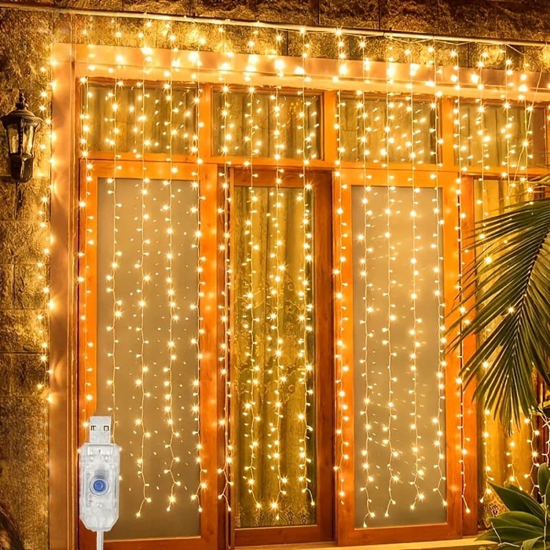 Luz De Cortina USB 8 Modos Remoto 3x1/3x2/3x3M Para Decoração De Festa De Natal De Casamento
