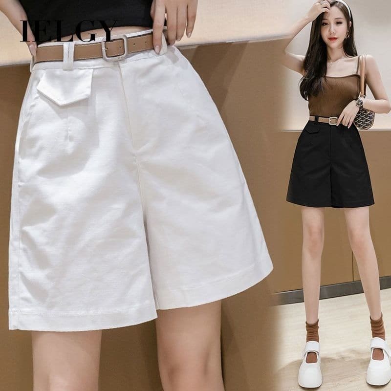 IELGY Shorts de perna larga feminino solto macacão de verão calças de cinco pontos de perna larga