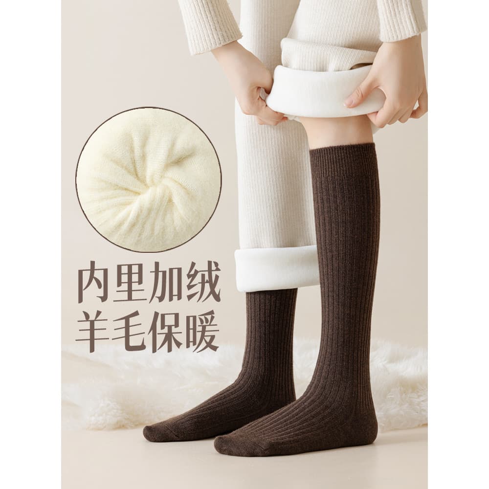 Lã bezerro meias femininas outono inverno estilo quente engrossado velo alto tubo meias de caxemira meias de inverno joe