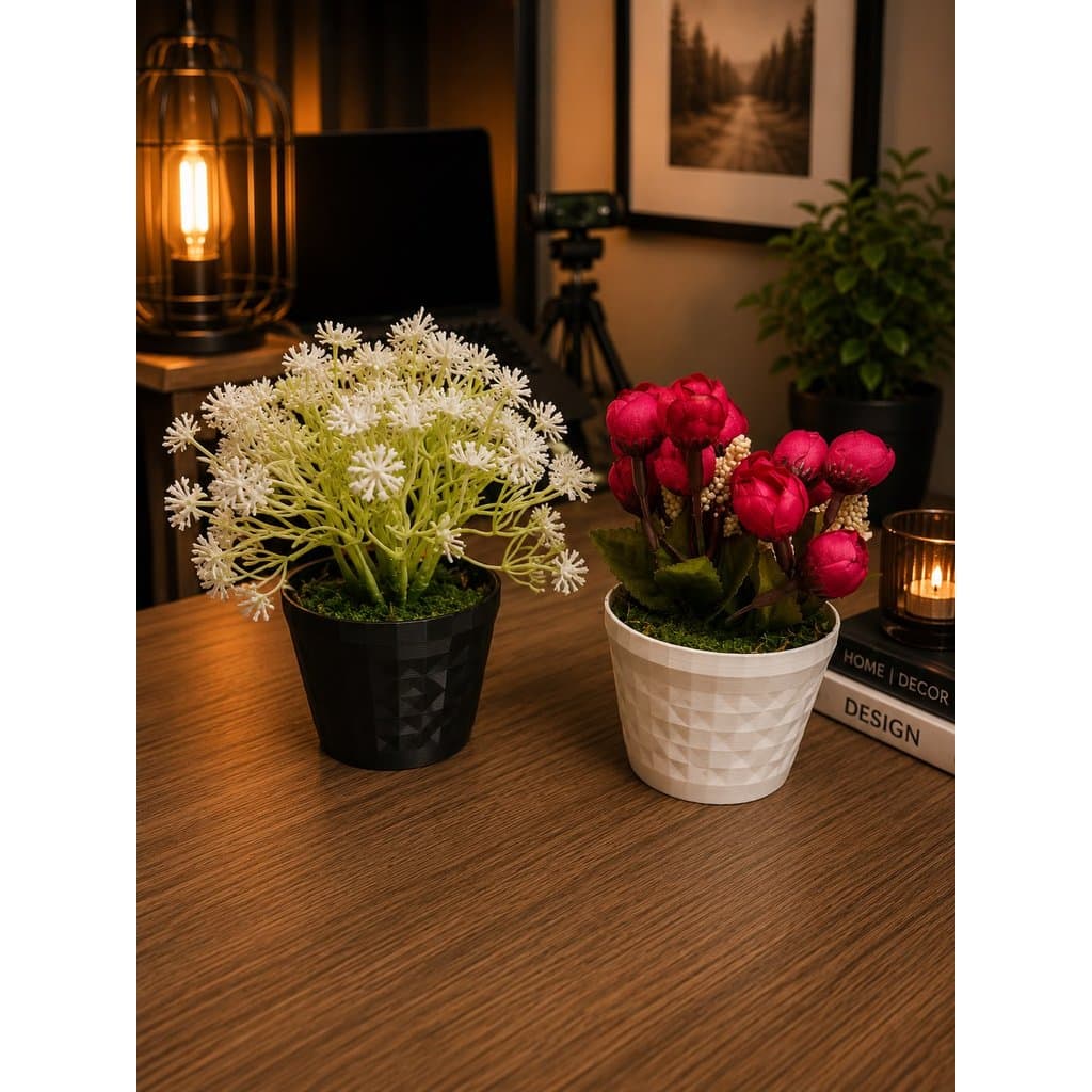 KIT 2 VASOS DECORATIVOS COM FLORES ARTIFICIAL