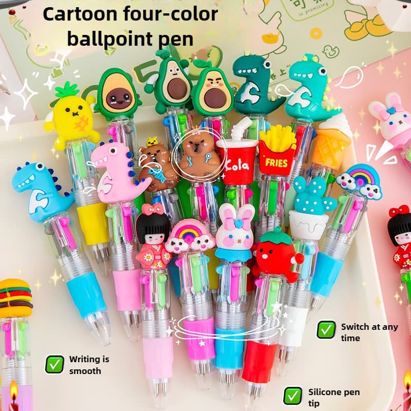 12 Pçs Dos Desenhos Animados Mini Caneta Esferográfica De Quatro Cores Bonito Portátil 4 Canetas Esferográficas Estudant