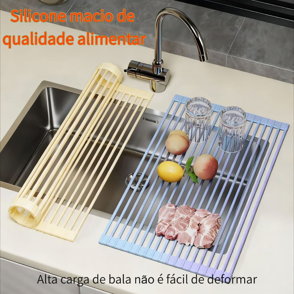 Tipo de obturador de rolo Rack de drenagem de pia de Silicone Filtro de bancada dobrável Cesta de drenagem Cozinha domés