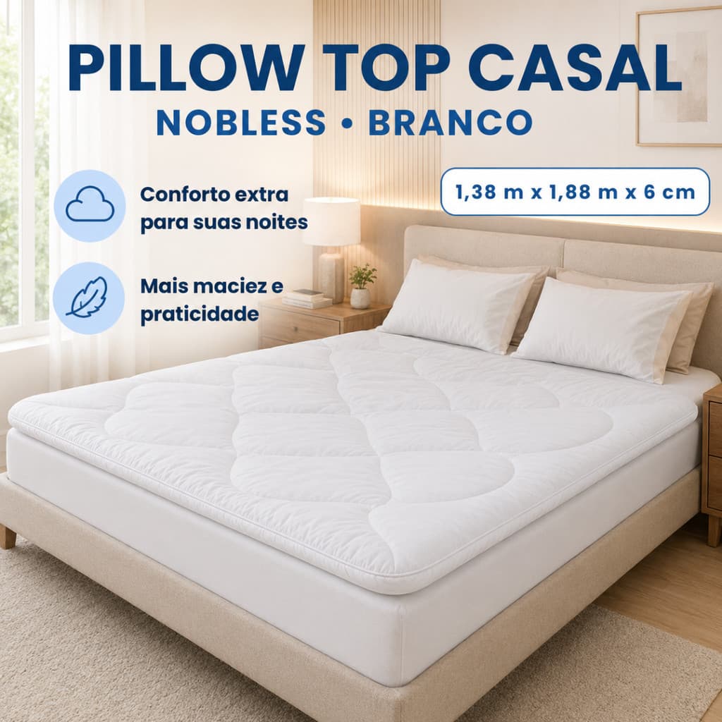 Pillow Top Casal Nobless 1,38x1,88m 6cm Extra Macio Branco