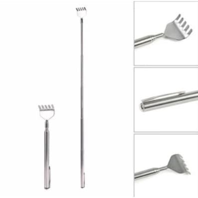 Coçador de Costas Mãozinha de Aço Inox Garra Telescópica Extensível 59cm Mão Coçadora Alívio Corpora