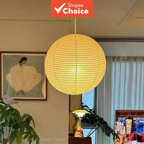 White Paper Noguchi Pendant – Hastes Espessas – Japonês – Lâmpada Inteligente 9W – WiFi – Cabo de 1M – Brilho Quente