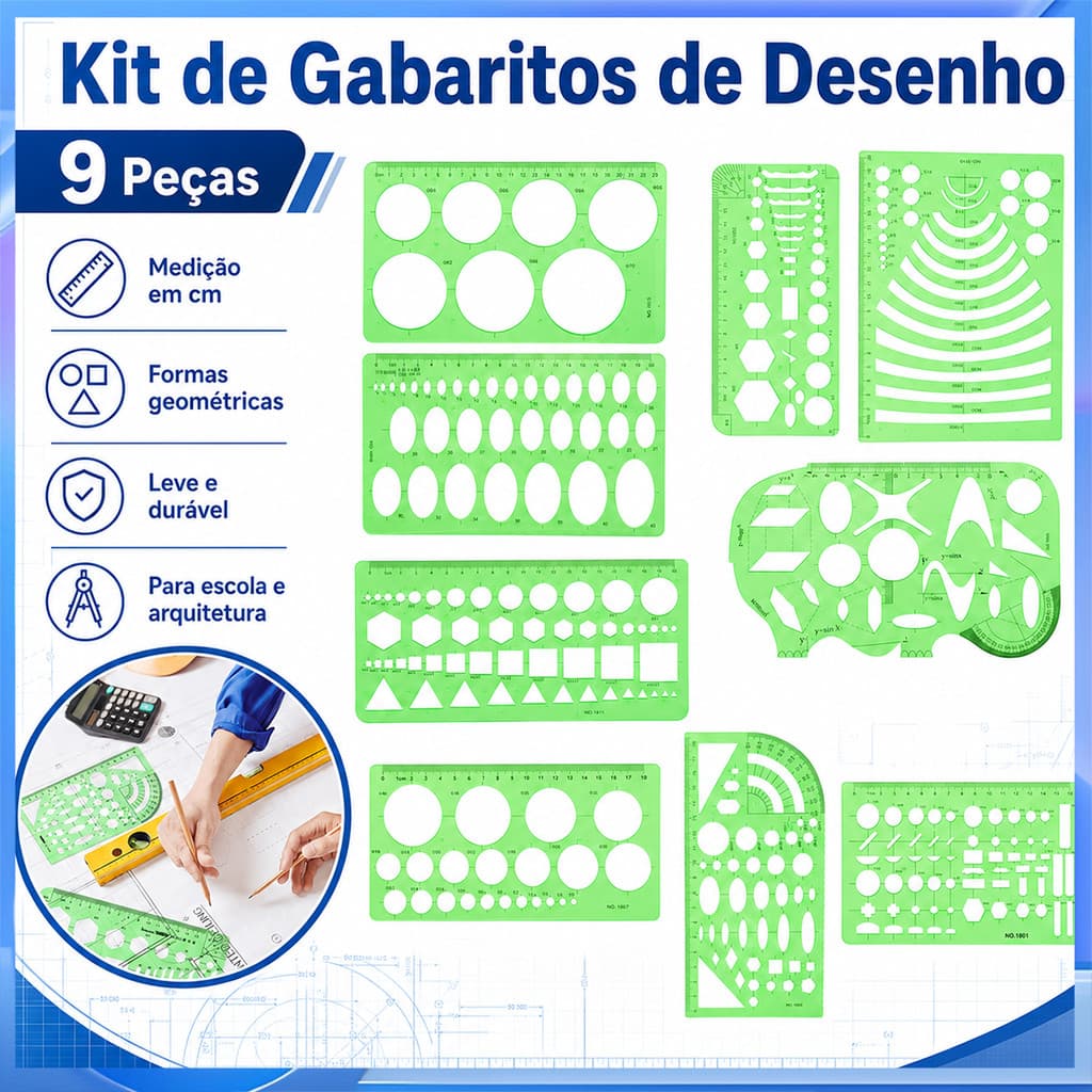 9 peças modelo de desenho geométrico régua Design de construção multifuncional ferramenta de desenho em escala centímetr