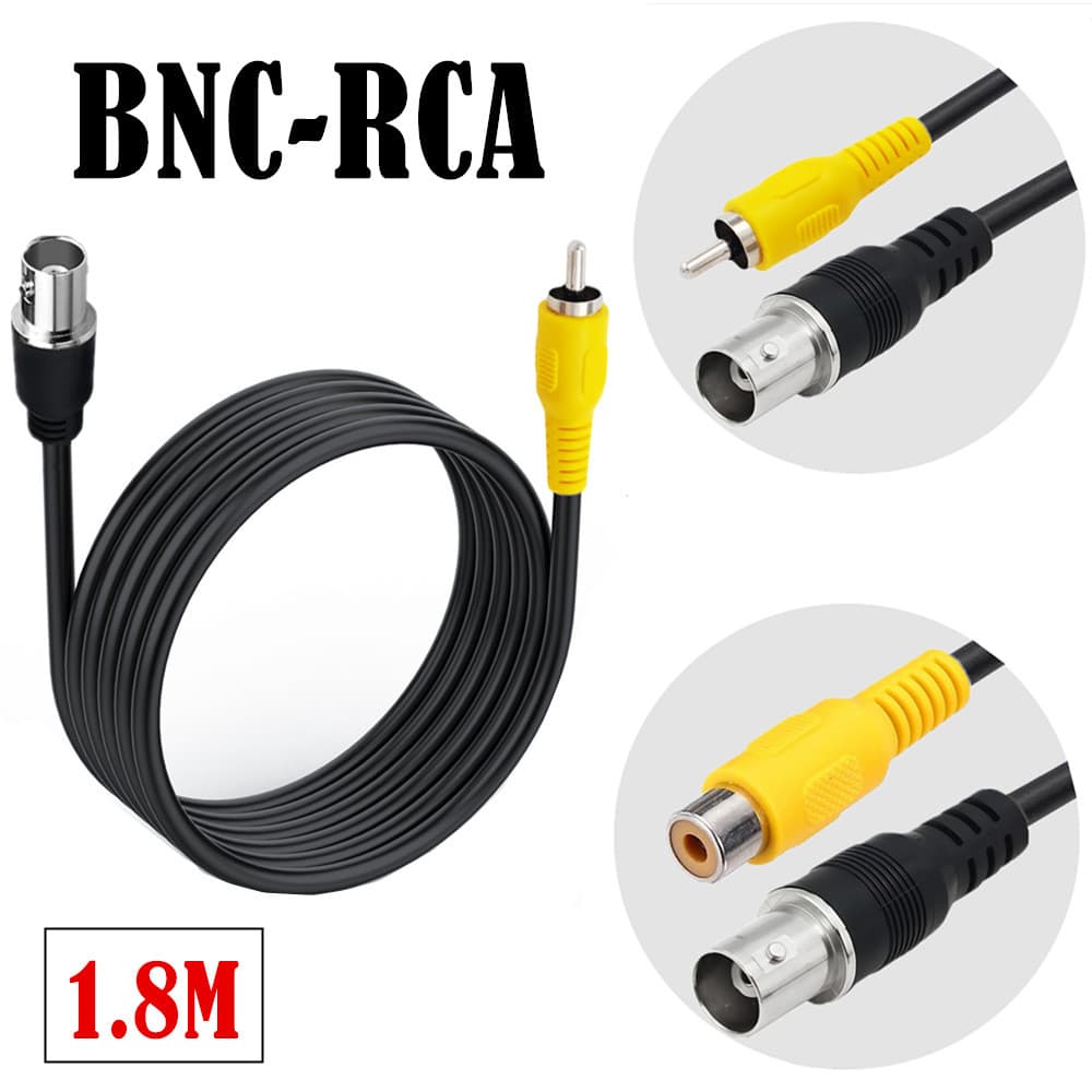 Cabo adaptador de vídeo BNC para RCA 1.8 m | Cabo de extensão Coaxial de cabeça de lótus amarelo | Adequado para câmeras