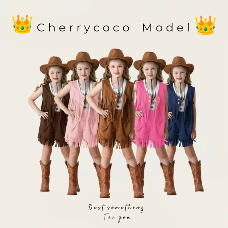 Crianças carnaval borla colete estilo étnico Retro pele de veado veludo ocidental Denim Shorts meninas mostrar