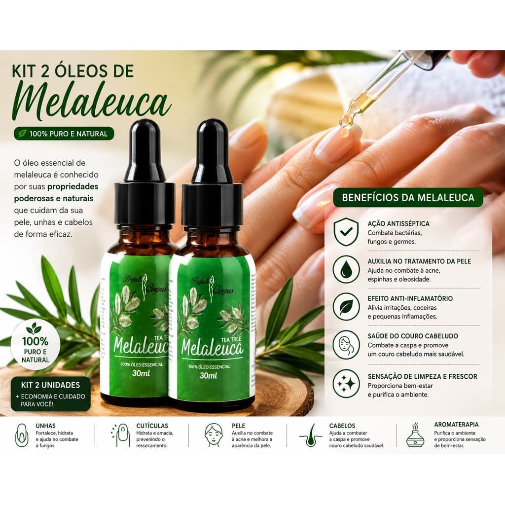 Óleo Essencial de Melaleuca Óleo para Caspa Aromaterapia Óleo 100% Puro Óleo Natural UNISSEX ENVIO RAPIDO
