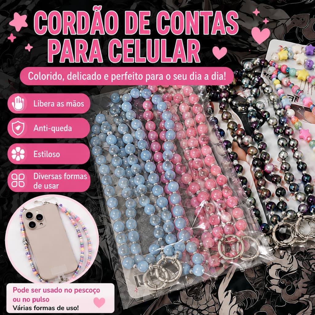 Cordão para Celular Universal 120cm Antifurto Fashion